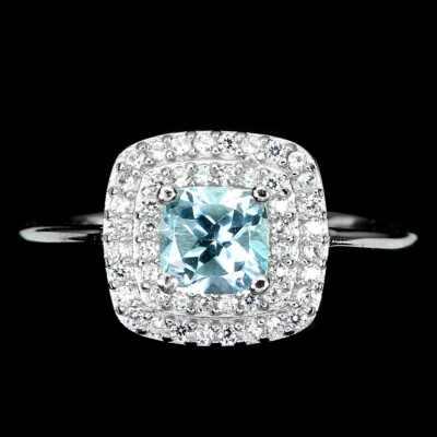 925 Sterling Silber Kissen Himmelblauer Topas 5Mm Simulierte Cz Ring 8