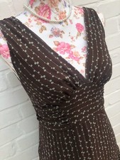 Ted Baker Pure Silk Dress Size 2 UK 10 Brown Fit Flare Tea Party Belted Prom