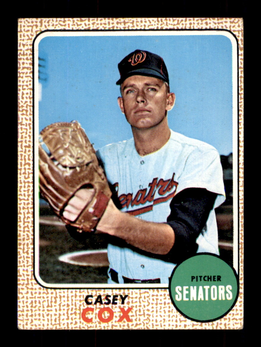 1968 Topps #66a Casey Cox Senators in white on front - Crease Free