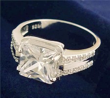 New 925 Sterling Silver Plated Princess Cut CZ Solitaire w/Accents-Ring 7, 9 