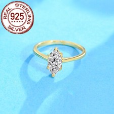 Shiny Marquise Cut Cubic Zirconia Engagement Ring 925 Silver Gold Plated Jewelry
