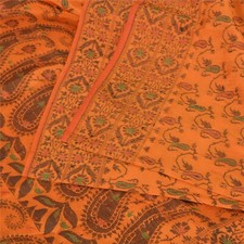 Sanskriti Vintage Sarees Orange Pure Silk Silk Hand Woven Sari 5Yd Craft Fabric