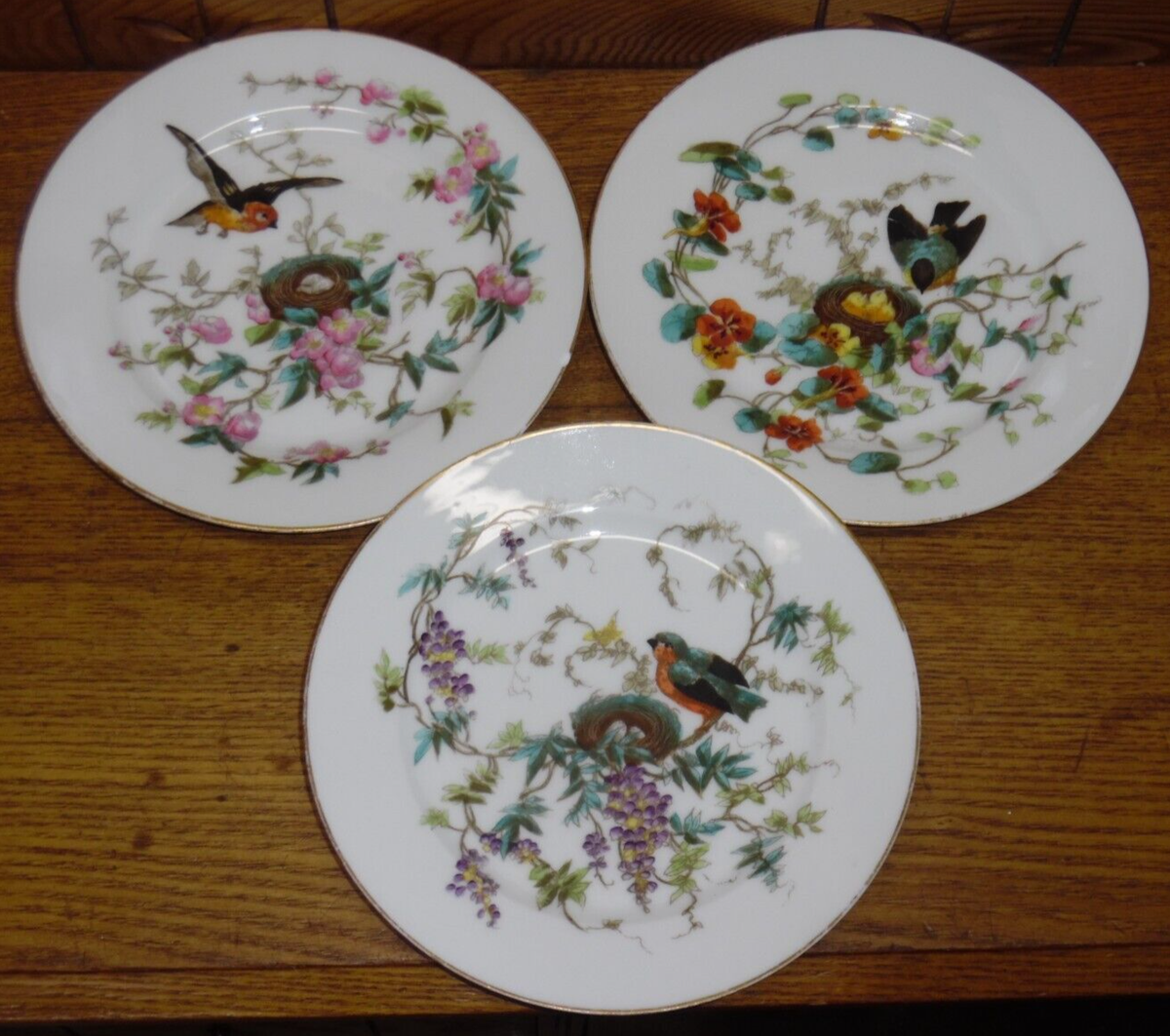 CH.FIELD HAVILAND 3点SET 3 Antique CFH Charles Field Haviland Porcelain Plates - Bird