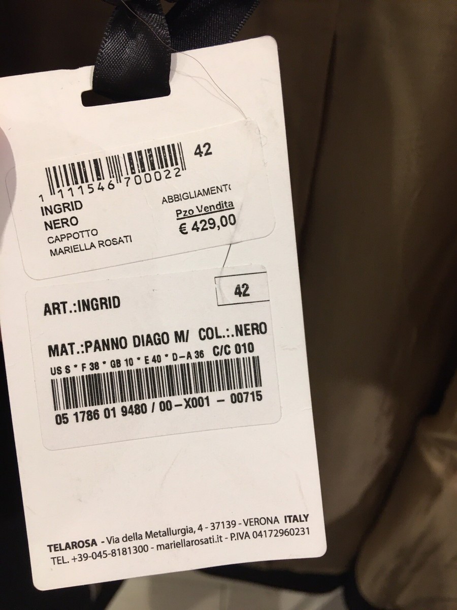 Manteau Mariella Rosati Ingrid – Noir, Taille 42, 100% Laine, Neuf Avec étiquettes, Style élégant