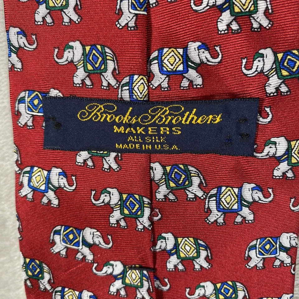 Corbata Brooks Brothers MAKERS ELEPHANTS roja pura seda EE. UU. caprichosa Foto 2 de 4