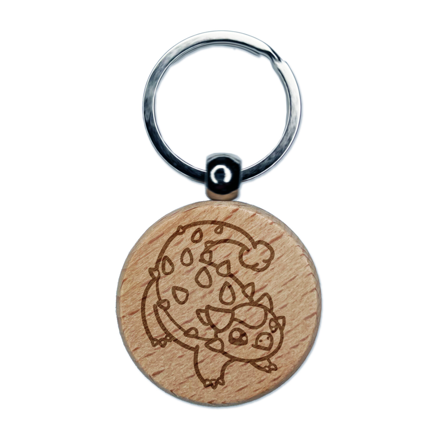 Chibi Ankylosaurus Dinosaur Engraved Wood Round Keychain Tag Charm
