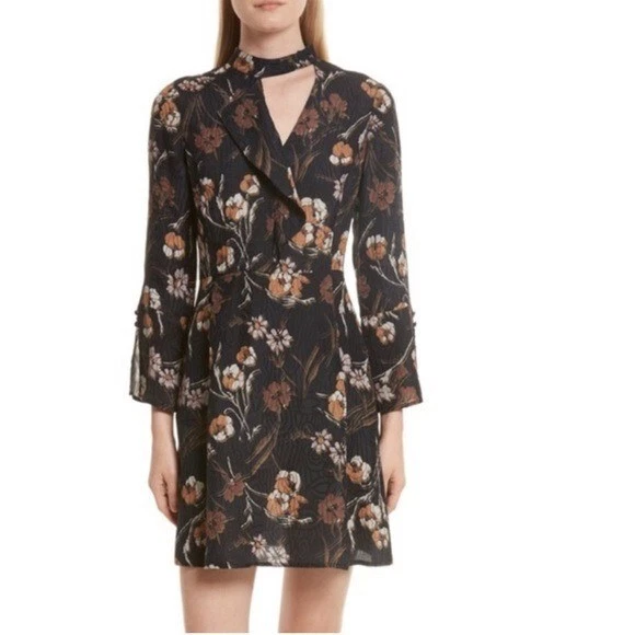 Mini Vestido DEREK LAM Cascada Floral Mezcla Seda Volantes en Negro Talla 2 Foto 3 de 4