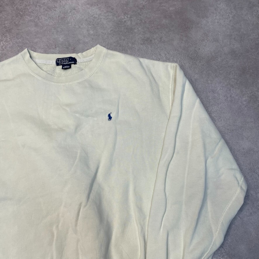 Ralph Lauren Polo Sweatshirt Mens Small Pony Crew Neck Jumper, Cream White 2XL image 2