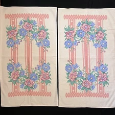 2 Vintage/New Dundee Pale Pink Floral Bath Towels USA Made Cotton Blend