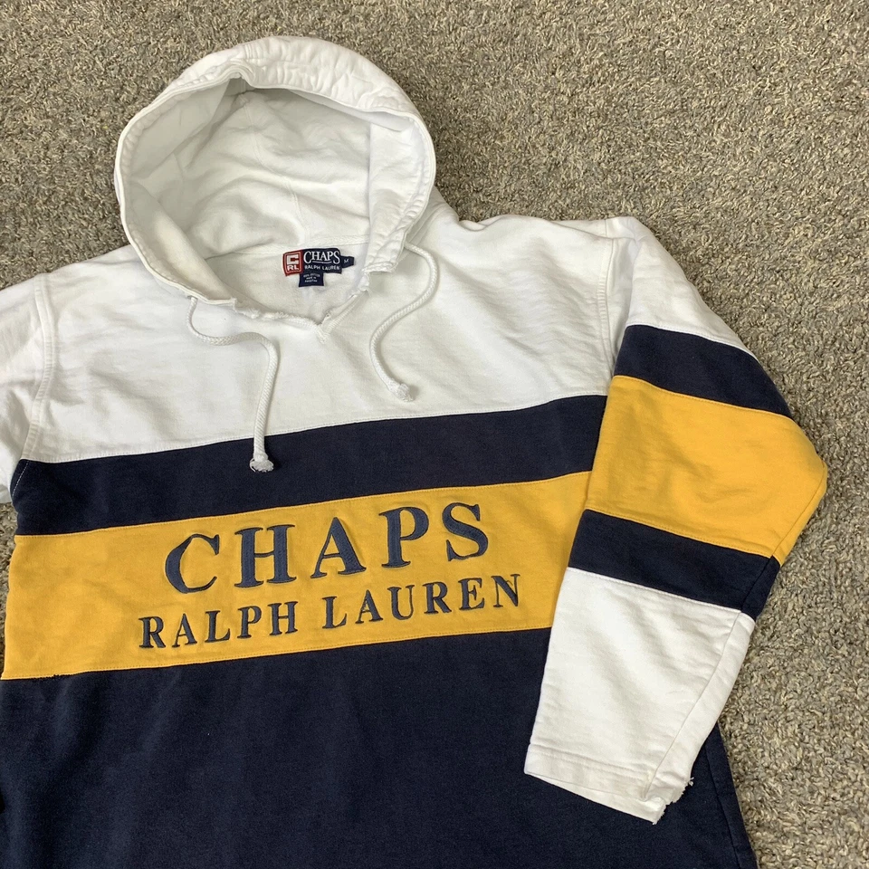 复古 90 年代 Chaps Ralph Lauren 中号连帽运动衫刺绣拼字 — 第 3/4 张图片