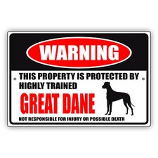 Warning This Property Is Protected By Trained Great Dane Dog Aluminum Metal Sign
