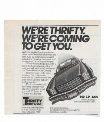 1977 Thrifty Rent-A-Car Automobile Rental Vintage Print Advertisement