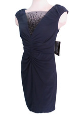 JS Boutique ~ Navy Beaded Illusion Bodice Ruched Front Party Dress 8 NEW $242