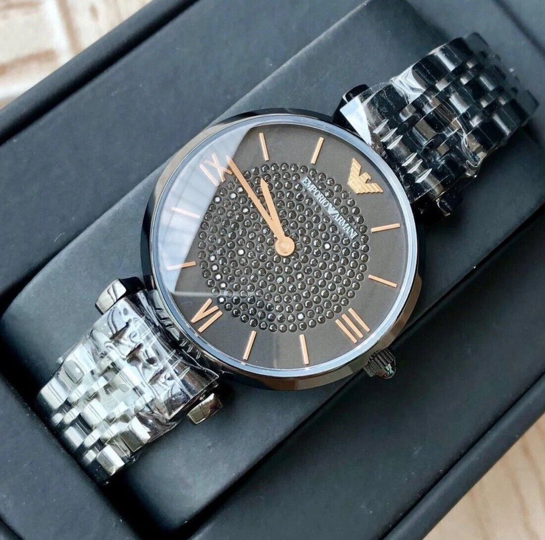 EMPORIO ARMANI WOMENS WATCH BLACK BRACELET BLACK CRYSTAL EMPORIO ARMANI WOMENS WATCH BLACK BRACELET BLACK CRYSTAL