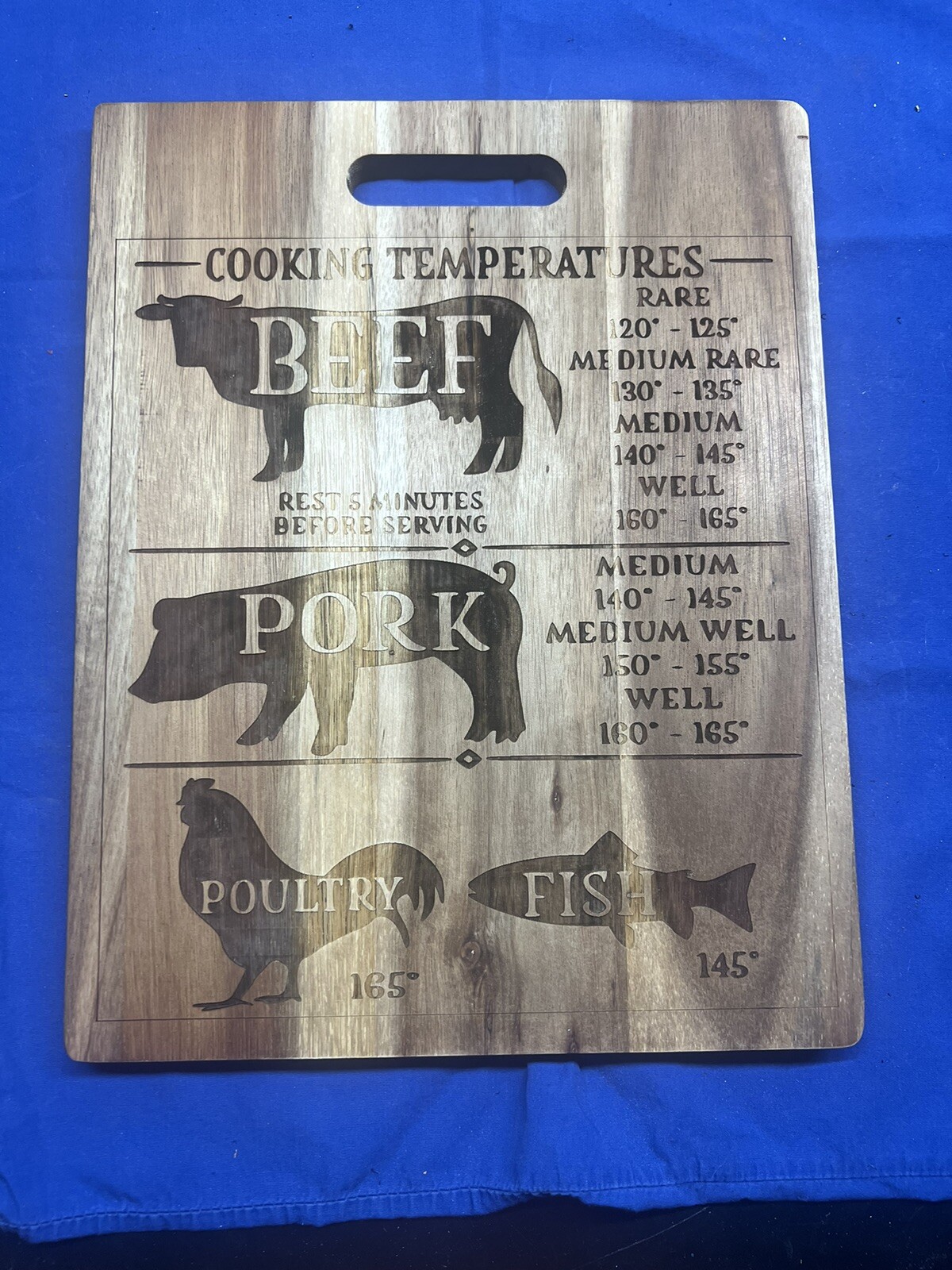 Cutting Board Kitchen Decor Engraved Cooking Temperatures Chart Wooded-image