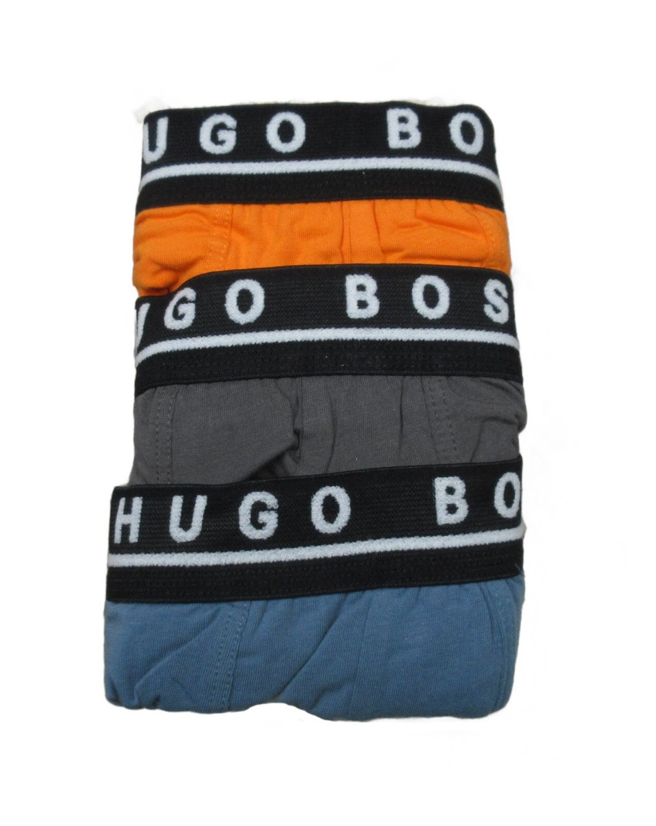 Hugo Boss Men's Orange-Gray-Blue Cotton Stretch Boxer Shorts 3