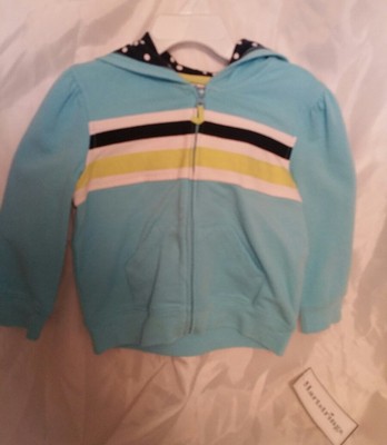 Girls Full Zip 4T Hoody Jacket Sweatshirt Light Blue Childrens Stripes Polka Dot