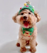 Christmas Hat and Bandana Bibs Costumes for Pet Cat Dog (Christmastree M)