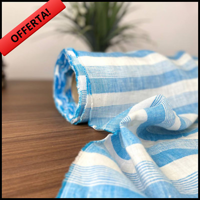 100% PURE LINEN FABRIC FOR CURTAINS SOFAS UPHOLSTERY BY THE METER blue white