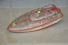 Vintage U-37 Sea Hawk Litho Mechanical Boat Tin Toy , Japan