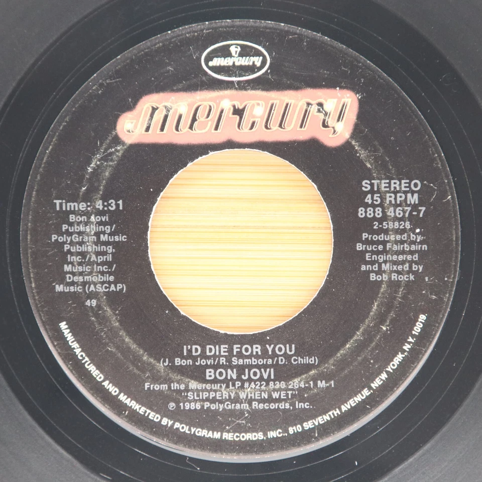 BON JOVI - WANTED DEAD OR ALIVE / I'D DIE FOR YOU - POP ROCK 45 MERCURY - Image 2 of 2