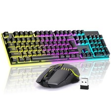 Gaming Wireless Keyboard and Mouse Combo,Rechargeable LED Rainbow Backlit,Mec...