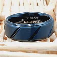 Black Tungsten Wedding Ring for Men Multiple Diagonal Groove Brushed Center