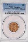 1935 S Lincoln Wheat Cent PCGS UNC Detail Questionable Color Coin 1C