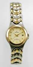 Elgin Watch Womens Date Stainless Silver Gold Steel 30m Water Re Battery  Quartz