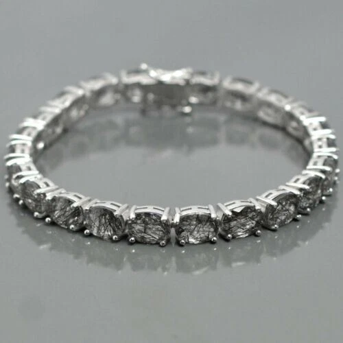 VALENTINO Bracciale Tennis Donna Taglio Ovale Naturale Nero Rutile Donna 19 90 Ct Argento Sterling