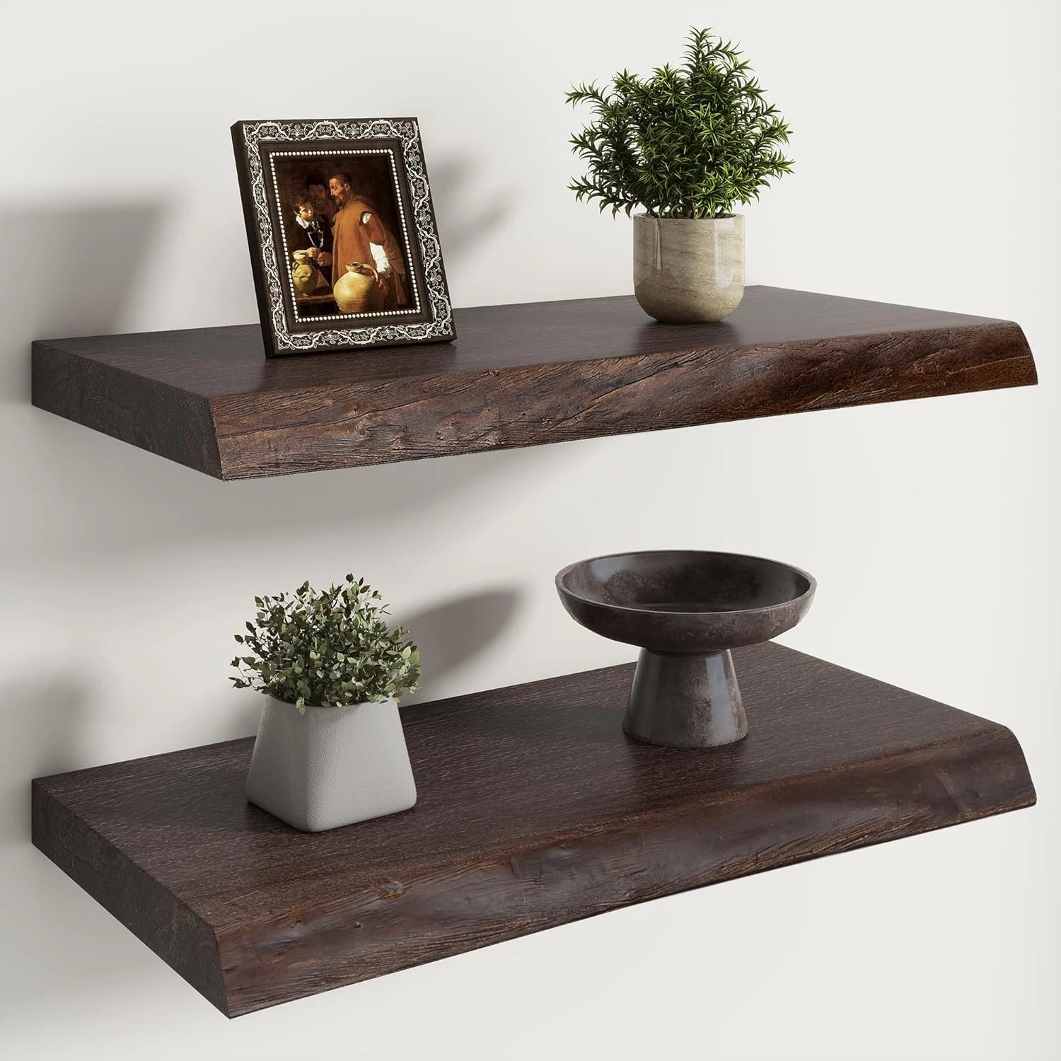 Live Edge Elm Floating Shelves - 24" W X 9.3" D Rustic Solid Wood Wall Shelves w
Opens in a new wind