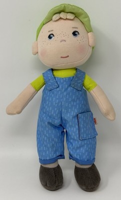 Haba Snuggle Up Till Boy Doll Plush Stuffed Animal Toy Freckles Overalls 10 