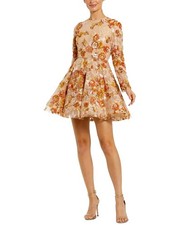 Mac Duggal High Neck Long Sleeve Sequin A-Line Mini Dress Women's