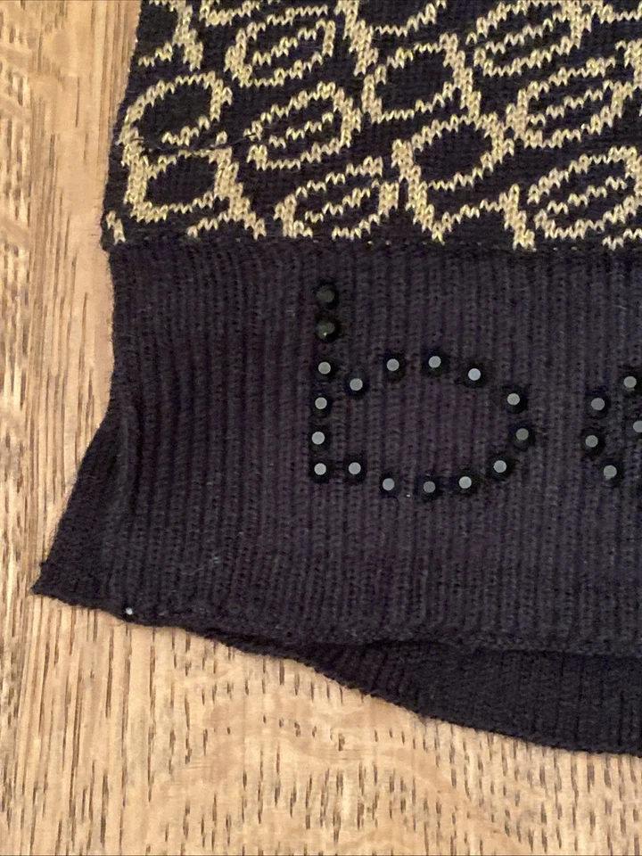 "Bufanda de diseñador Bebe con logotipo de estrás dorado y negro L64"" x W9""" Foto 3 de 4