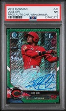 2018 BOWMAN AUTO CHROME GREEN SHIMMER #JS JOSE SIRI 15/99 PSA 7 AUTO