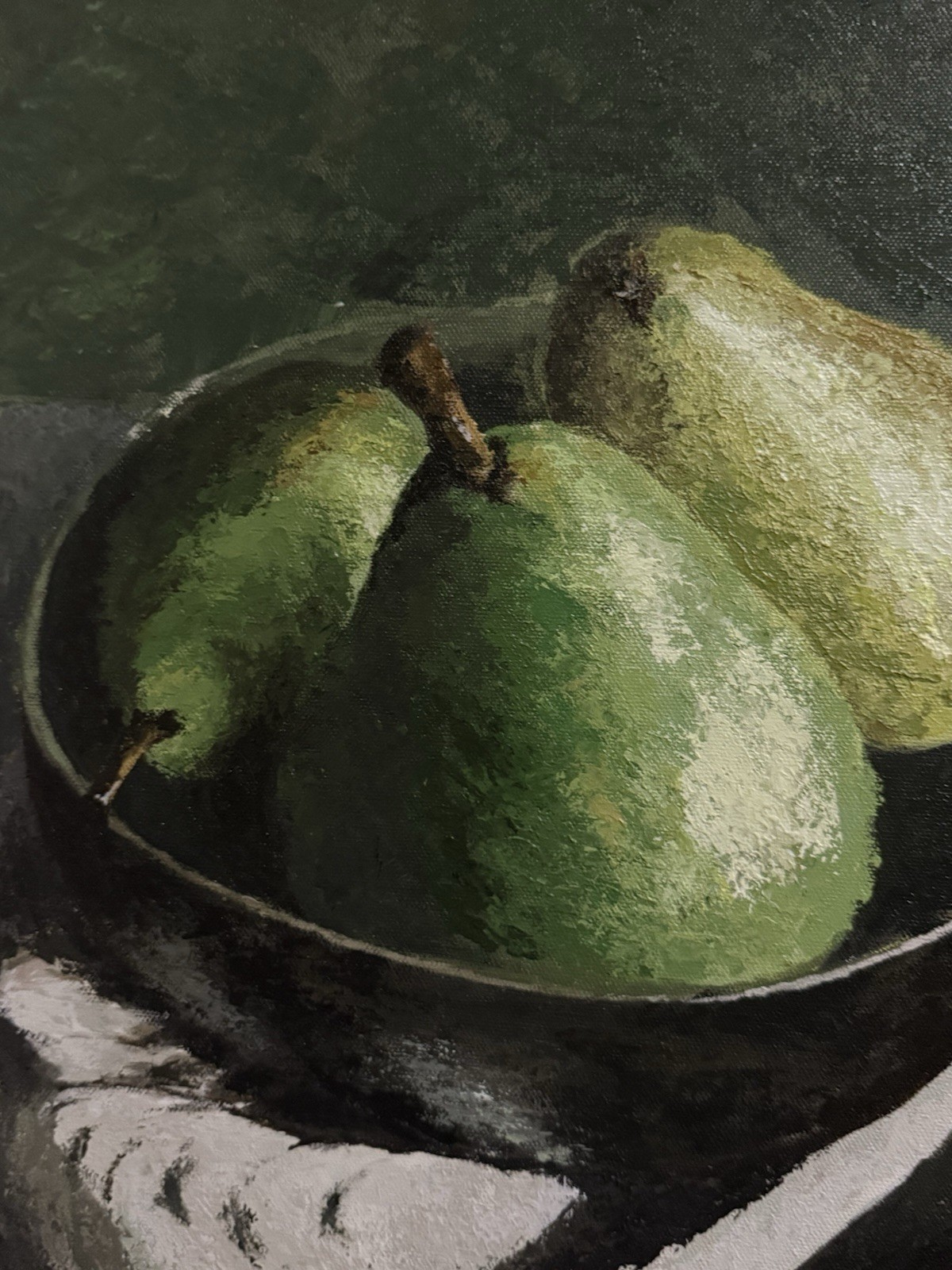 Original Acrylic Painting Pears Fruit Art Still Life Kitchen Decor