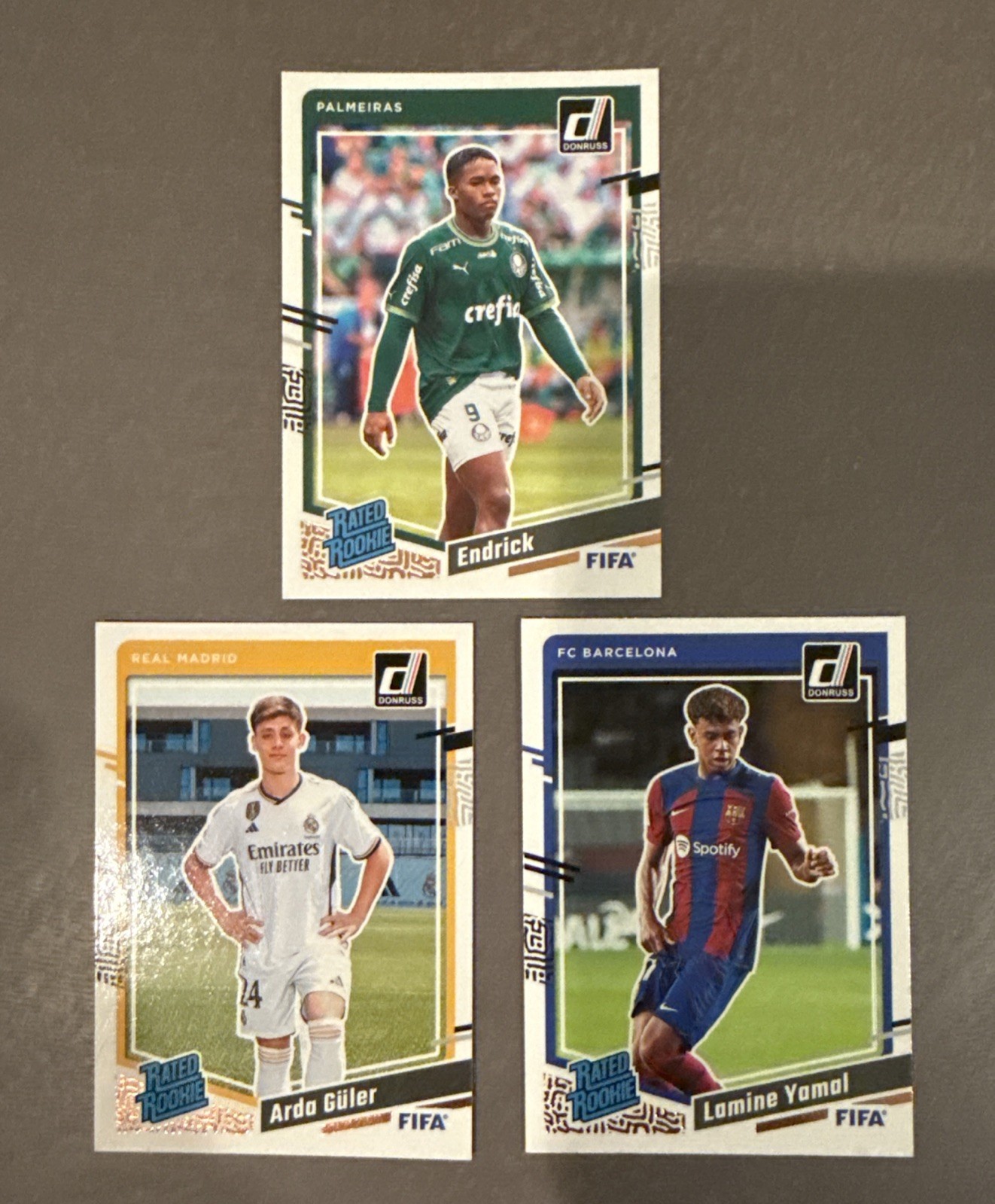 2023-24 Donruss Lamine Yamal, Endrick, Arda Guler Rated Rookies 176, 177, 184