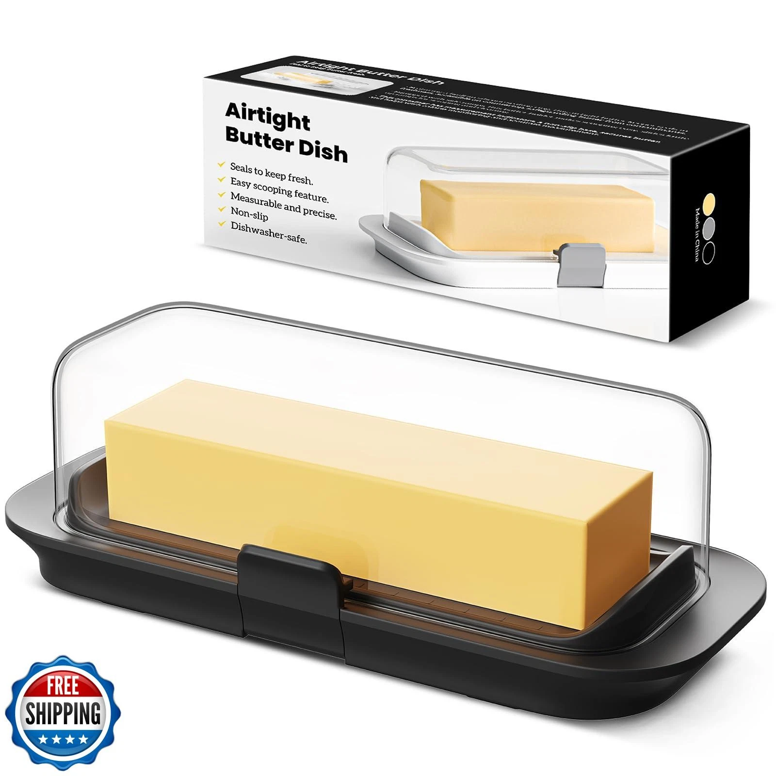 Butter Dish with Lid for Countertop and Refrigerator Door Shelf,
