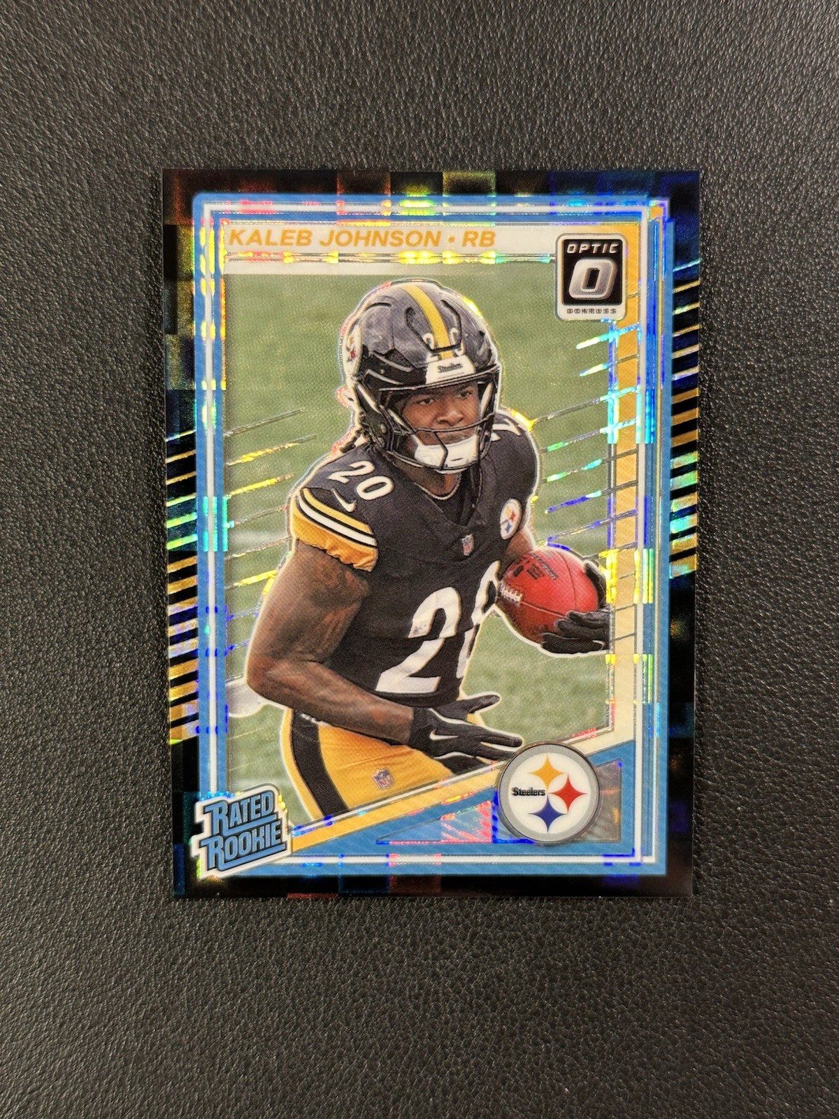 2025 Donruss Optic Kaleb Johnson #232 Rated Rookie Black Pandora /25 Steelers