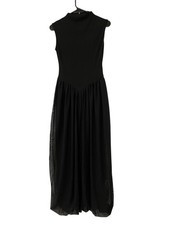Zara Womens Long Contrast Tulle Dress S Black High Neck Sleeveless 5584/807 NWT