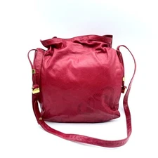 Loewe Anagram Nappa Leather Drawstring Shoulder Bag Red Womens Authentic