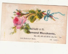 Mermod Jaccard & Co Diamond Merchants St Louis Pink Rose  Vict Card c1880s