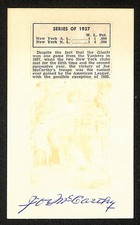 Joe McCarthy Yankees Autographed/Signed 3x5 Index Card JSA BA208525