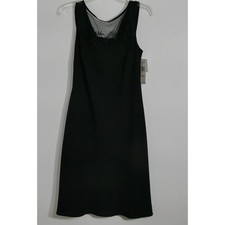Evan-Picone Womens Cocktail Dress 10 Black Beaded Illusion Cowl Back Party NEW
