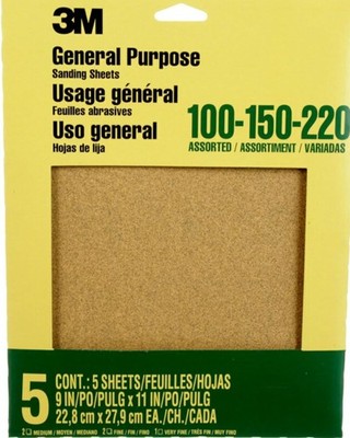 New 3M PRO PAK 9'' x 11'' SAND PAPER 5-PACK 150 Aluminum Oxide Paint Rust Removal