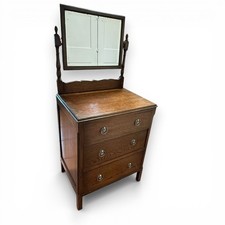 Antique Oak Dressing Table With Mirror 3 Drawer Vanity Chest