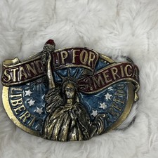 Vintage Brass Belt Buckle 1984 Statue of Liberty Stand Up for America USA Made