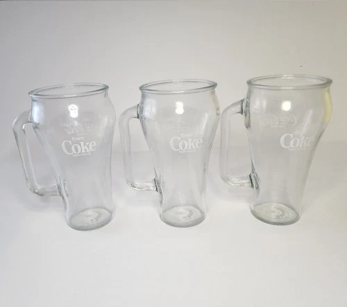 Vintage Coca-Cola Canadian Glass Mugs – Clear Flared Beer Glasses – Set of 3