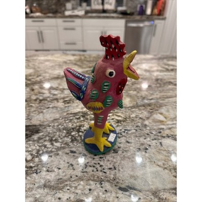 Ortega Folk Art Hand Painted Ceramic Rooster Figurine Bright Colors Signed