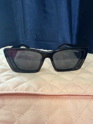 Prada Symbole PR 08YS block cat eye/ black gray lenses certificate of authentici